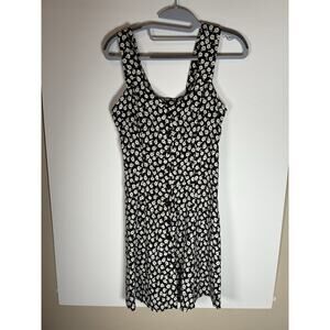 Vtg Moda International Black Ditsy Floral Mini Dress Womens 4 Button Front 90s